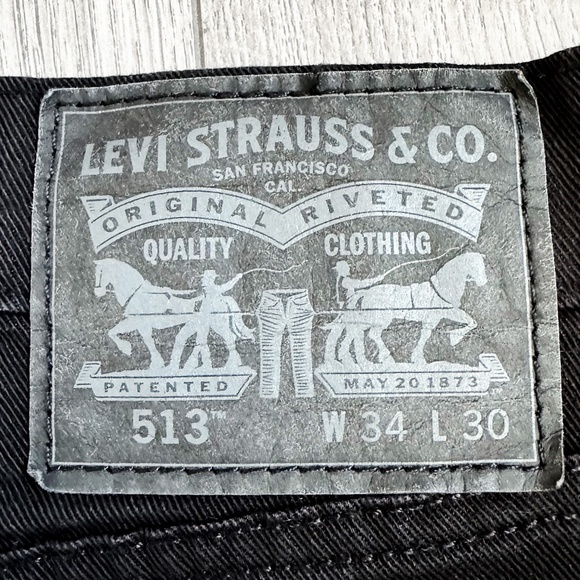 Levis 513 Jeans Mens 34x30 Black Slim Straight American Stretch Dark Wash Denim - Picture 10 of 10